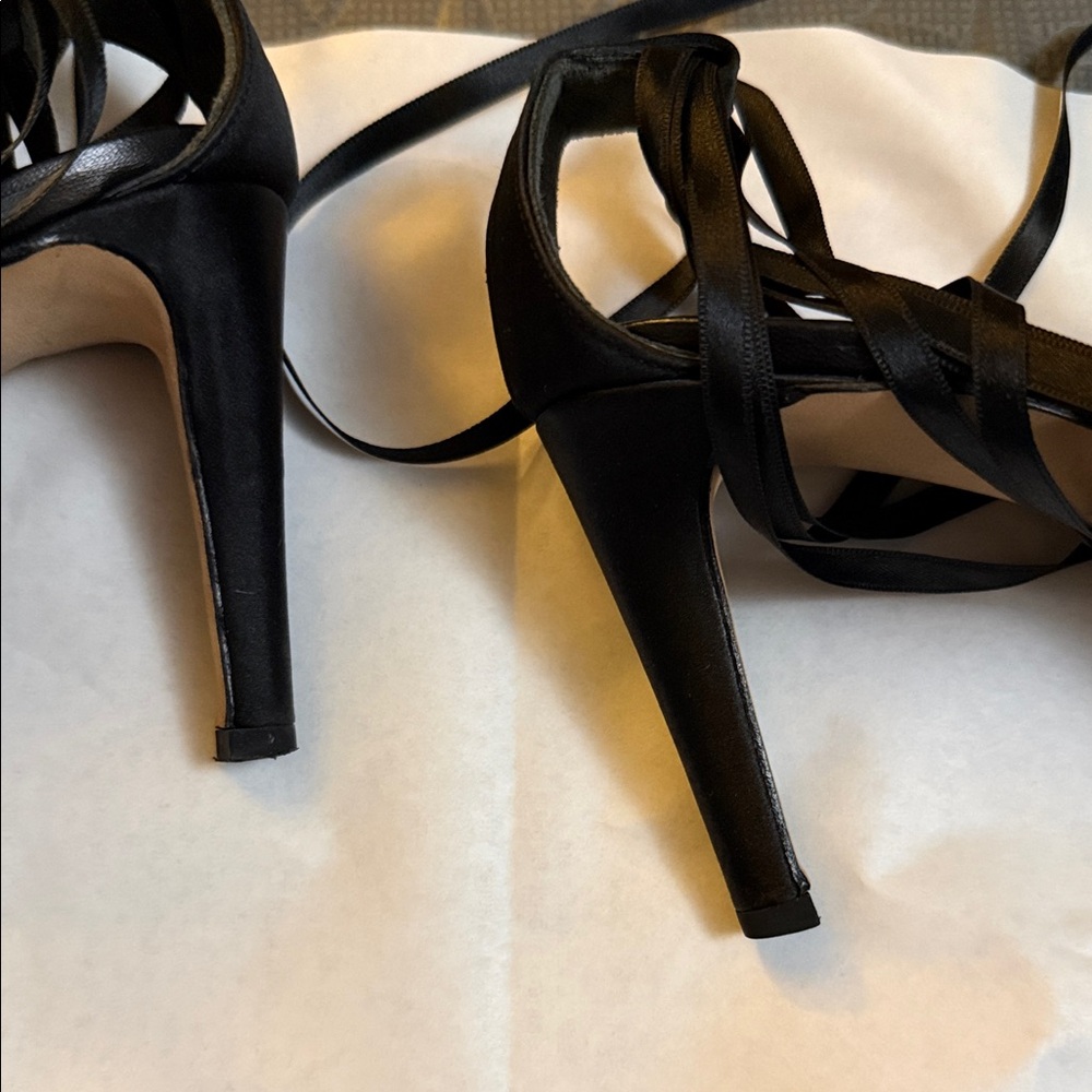 Yves Saint Laurent Black Satin Lace-Up Cage Heels - Picture 6 of 10